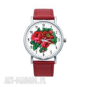 zegarek z grafiką czerwona róża, bukiet, kwiaty elegancki, romantyczny