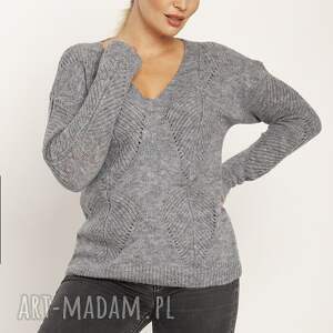 sweter z ażurowym wzorem - swe245 szary mkm, sweter, na jesień, klasyczny