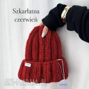 Czerwona czapka Nordic 100% wełna handmade