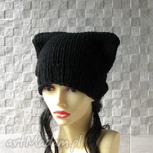 handmade czapki czapka kot - zimowa gruba