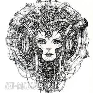 dusza maszynerii surrealizm, fantastyka, kobieta, baśń rysunek, rysunek