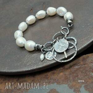 białe perły xl - bransoletka 021, srebro oksydowane, nowoczesna