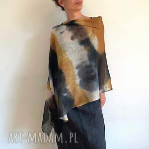 anna damzyn narzutka lniana miódii, ponczo, tunika len, unikat prezent