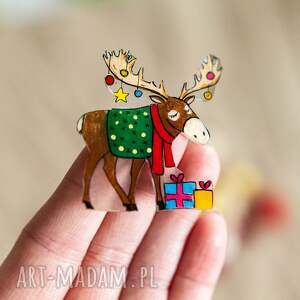 pomysł na święta upominki Broszka świąteczna z łosiem Bogdanem