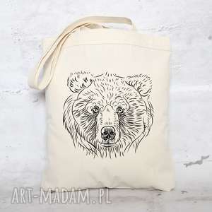ręcznie zrobione eko torba na zakupy bawełniana niedźwiedź