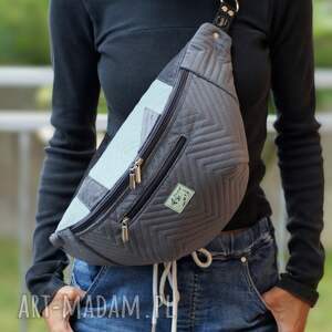 grafitowo - miętowa nerka xxl mini plecak nerkoplecak pluszowa saszetka na prezent