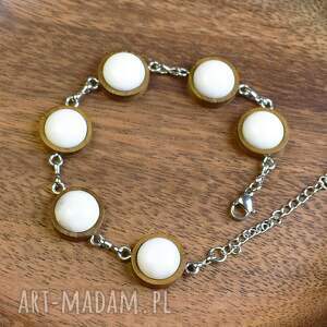 Drewniana bransoletka - biały jadeit 116 - z kamieniem