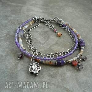 Prezent lawendowa, srebro, srebrna bransoletka, kamienie naturalne