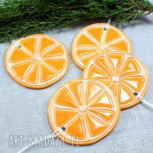 ceramika plasterki pomarańczy - zestaw zawieszek owoce na choinkę, zawieszki