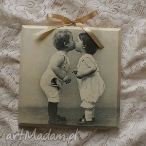 handmade pokoik dziecka obrazek decoupage retro - "całuśne bobasy"