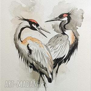 skrzydła uczuć, akwarela 24x32 cm, żuraw, zwierzęta żurawie, ptaki, żurawie