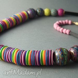 handmade korale tęczowe, korale z fimo