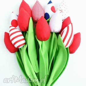 tulipany - bukiet 13 szt bawełnianych kwiatów - tulipany z materiału
