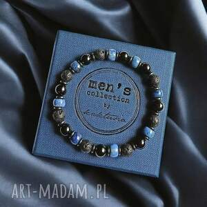 premium dumotrieryt, turmalin, lawa, hematyt, męska bransoletka