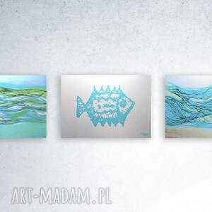 morze obrazki 21x30, morskie plakaty A4, zestaw 3 obrazów nowoczesne grafiki