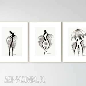zestaw 3 grafik A4 wykonanych ręcznie, grafika czarno-biała, styl skandynawski