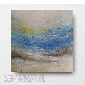 morze - akwarela formatu 15/15 cm kwadrat, ptaki