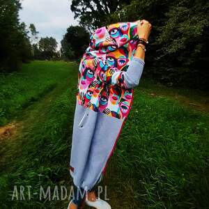 handmade bluzy twarze długa bluza oversize z łączonych tkanin XL