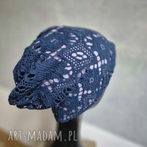 Czapka ażurowa niebieska na podszewce rozmiar uniwersalny miekka