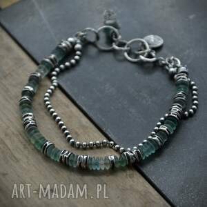 bransoletka ze szkłem antycznym i łańcuszkiem, szkło z afganistanu srebro