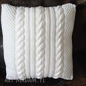 handmade poduszki poszewka z poduszką wełniana biała z warkoczami