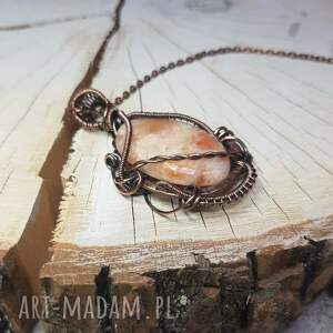 kamień słoneczny m182, wire wrapping, rękodzieło miedź, biżuteria