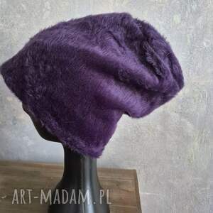 Futrzana czapka fioletowa sztuczne futro na podszewce, rozmiar