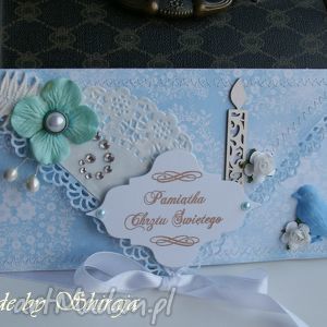 handmade scrapbooking kartki pamiątka chrztu św. błękitny