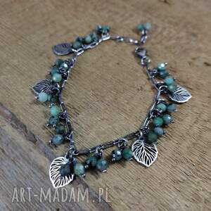bransoletka - listki ze szmaragdem, srebro oksydowane