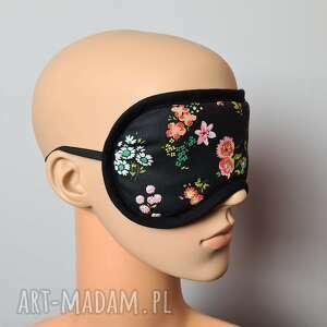 luci and love maska opaska na oczy do spania czarna w kwiaty, maseczka