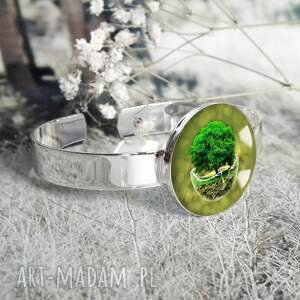 unikatowa duża bransoleta z drzewem w szkle, biżuteria autorska, bransoletka
