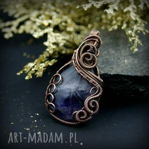 fluoryt wisiorek wire wrapping, biżuteria artystyczna kamieniem