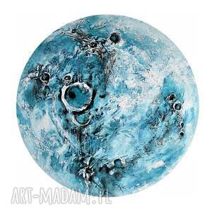 blue moon, obraz abstrakcyjny do salonu, okrągły obraz ręcznie malowany