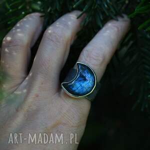 pierścień z labradorytem moon, biżuteria księżycem regulowana obraczka