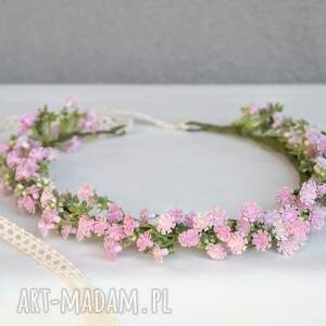 Różany szept - wianek komunijny i ślubny z drobnych pudrowo różowych