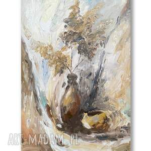 martwa natura z trawami ręcznie malowany obraz olejny o wymiarach 61cm x 38cm