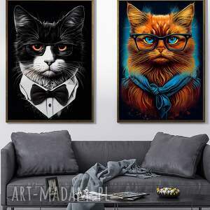 2 plakaty 50x70 cm - portret kota hipsterskiego oliver i felix koty, grafika