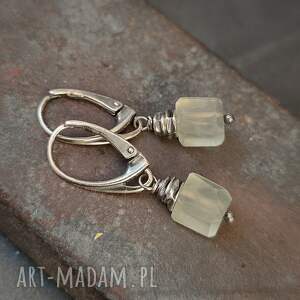 Frenit. Serbrne kolczyki, srebro oksydowane, pomysł na prezent, kamienie naturalne, prehnit, z kamieniem