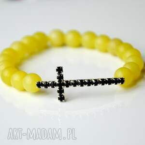 handmade bracelet by sis: cyrkoniowy krzyż w jadeicie lemon