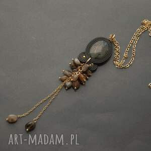 wisiorek sutasz z labradorytem i agatami, sznurek, komplet, wyjściowy
