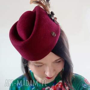 handmade kapelusze furażerka bordowa