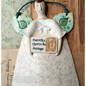 Aniołek na chrzest chłopca - ceramiczna pamiątka handmade