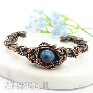 Bransoletka miedziana z niebieskim tygrysim okiem