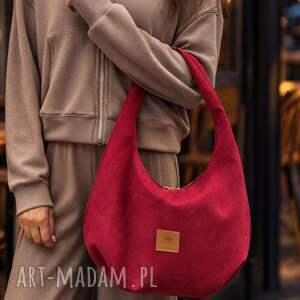 Torebka z zamszu tapicerskiego Czerwona, hobo, torba worek