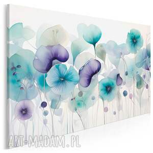 obraz na płótnie - kwiaty turkusowe fioletowe bukiet 120x80 cm 115501