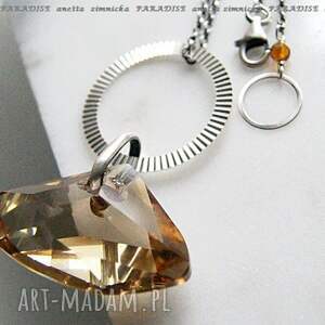 handmade naszyjniki srebro, naszyjnik - wisior, zjawiskowy swarovski golden shadow