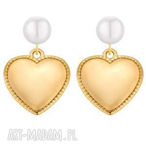 złote kolczyki perły z sercami, serduszkami gavbari, perłami