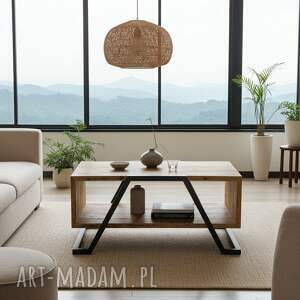 nano prosty - stolik kawowy na stalowej ramie, ława półką