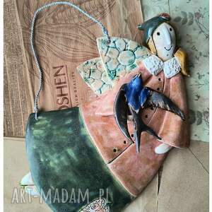 aniołek z jaskółką ceramika ptak