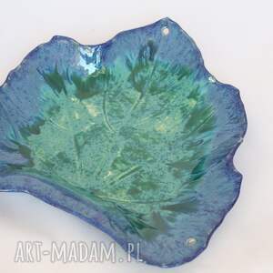 patera liść niebieskio-zielona stół talerz ozdobny prezent, ceramika